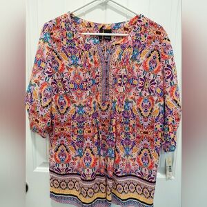 new directions Pink Multi-Color Printed Tunic #0584